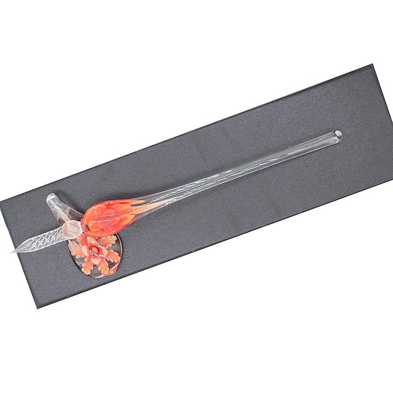 SIPLIV Crystal Glass Intarsia Dip Pen Fountain Pen Kit Vintage Calligraphy Signatures Pen, Orange - Image 2